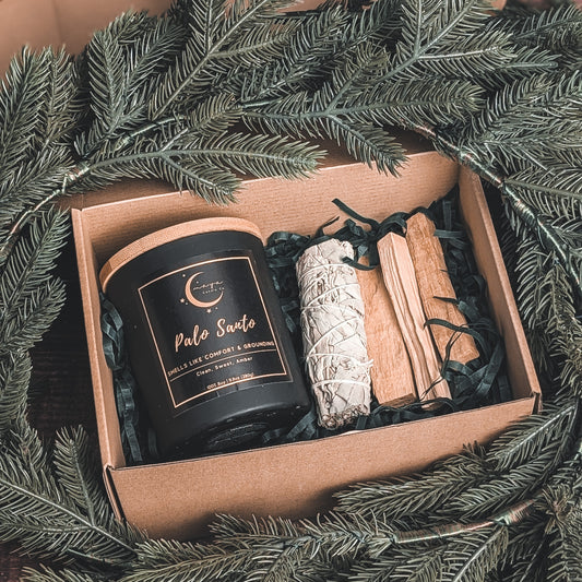 Cleanse and Protect Gift Set - 9.8oz Candle + White Sage & Palo Santo Bundle